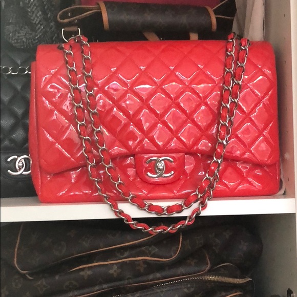 chanel red patent leather bag